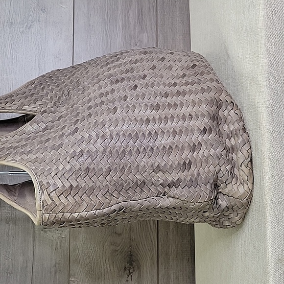 Florence Italy Gray Woven Leather Gray XL Tote Shoulder Bag Handbag Purse - Picture 2 of 14